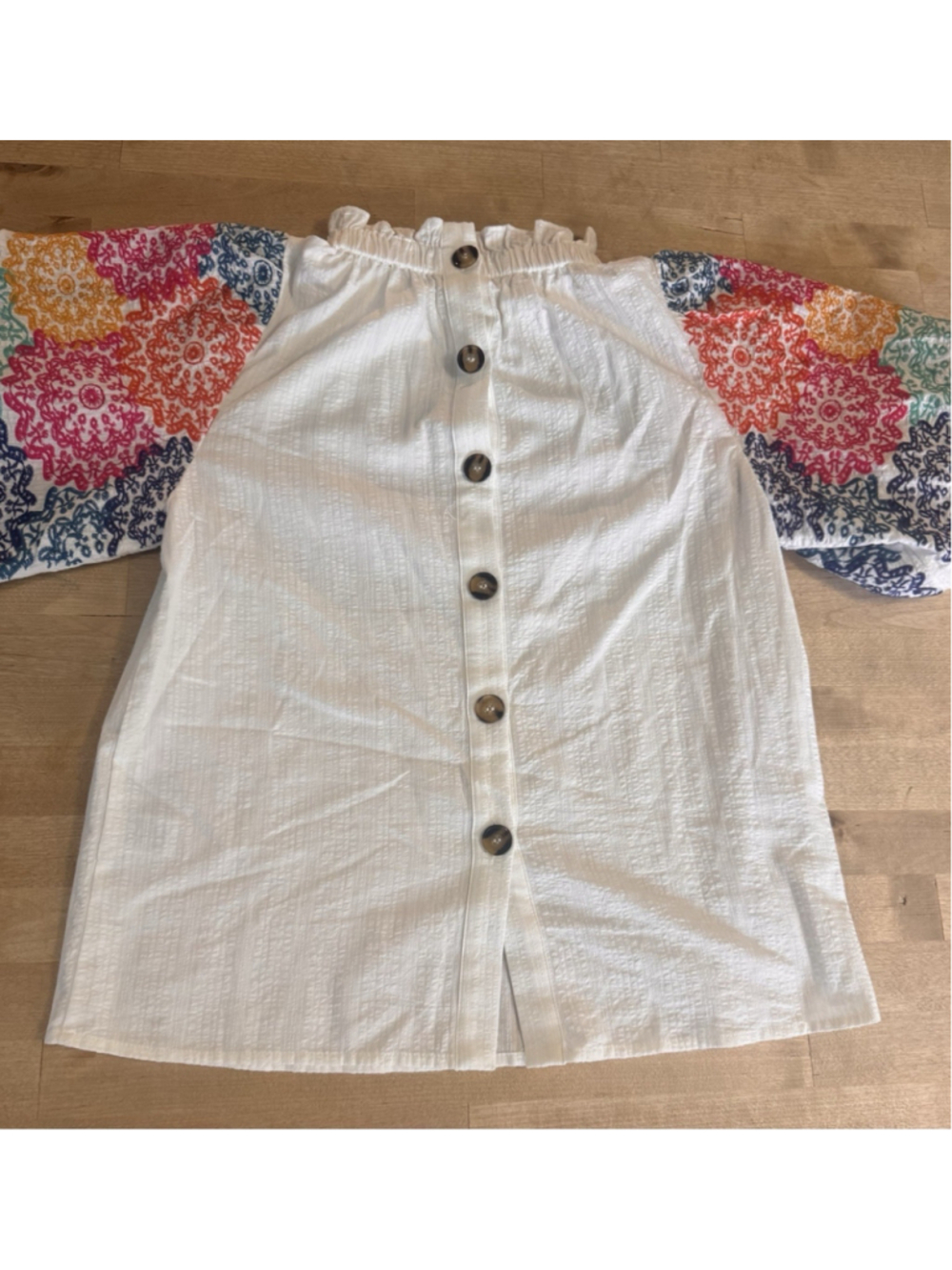 THML White Blouse with Colorful Puff Sleeves Cotton Size Small - Picture 3 of 8